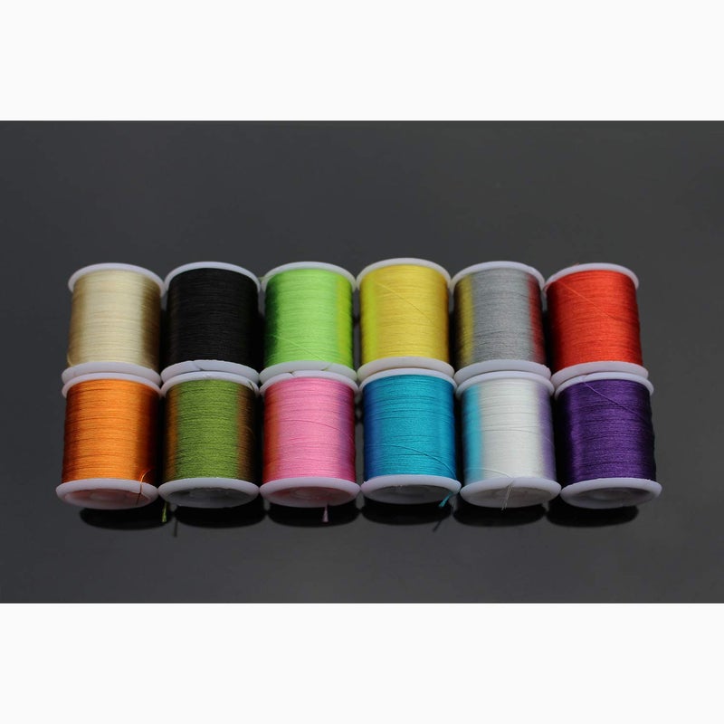 Tigofly 12 pcs 40 Yards Fly Tying Floss Thread 150D Silky Yarns Salmon Trout Fly Fishing Tying line Materials (12 Bright Colors) - Image 1
